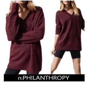 n:Philanthropy Womens Oversized Alpaca Wool V Neck Sweater Wine Size Medium‎